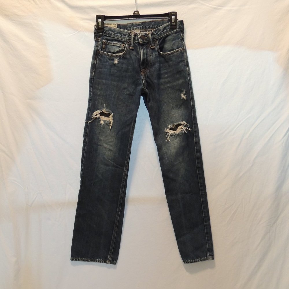 Boy's Abercrombie Kids Sz 16 Slim Straight Jeans Zip Fly Button  A&F Distressed